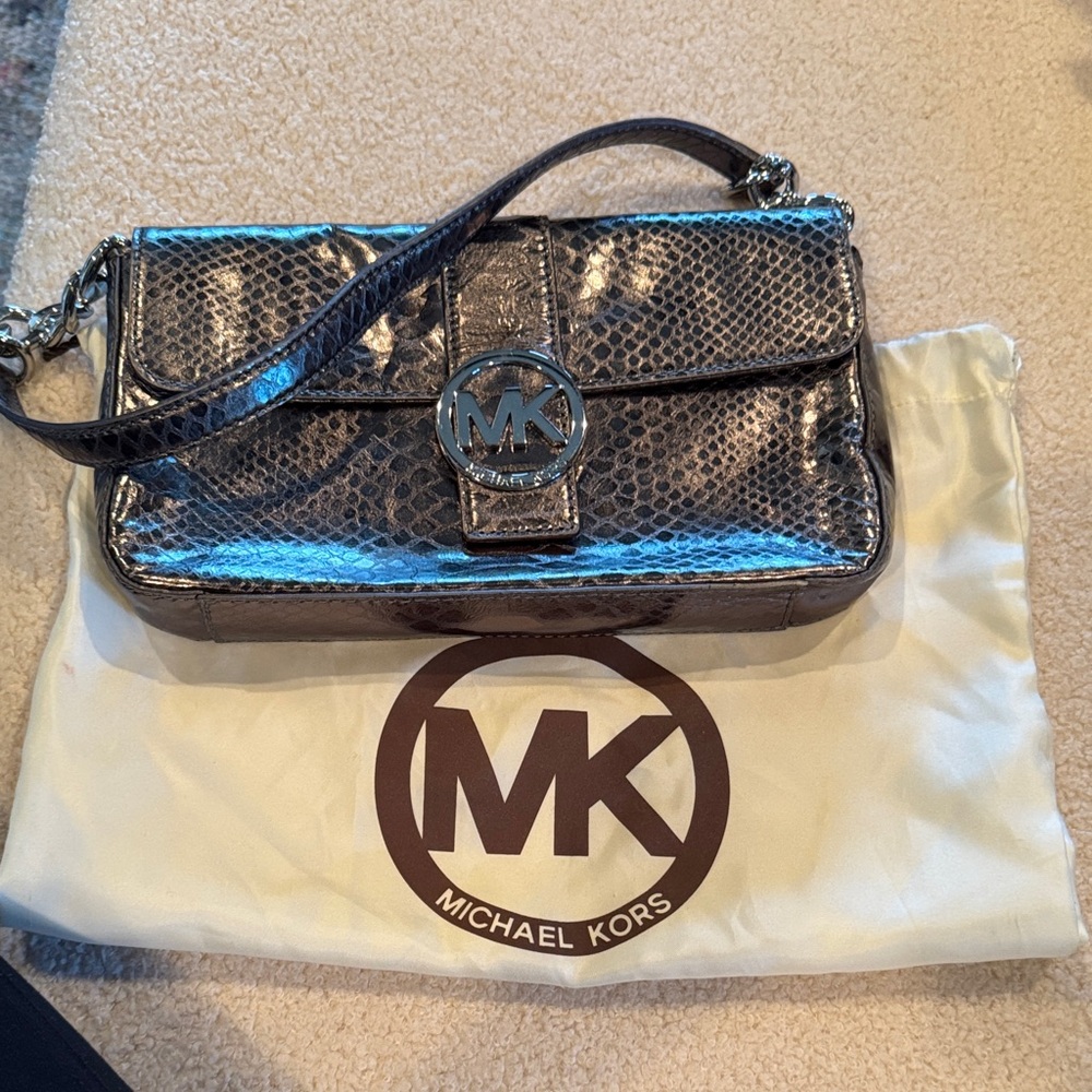 Michael Kors Metallic Snake Print Wristlet
